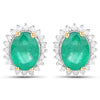 2.66 Carat Genuine Zambian Emerald and White Diamond 14K Yellow Gold Earrings