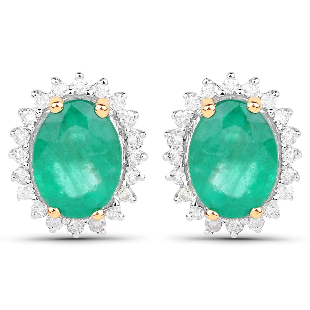 2.66 Carat Genuine Zambian Emerald and White Diamond 14K Yellow Gold Earrings