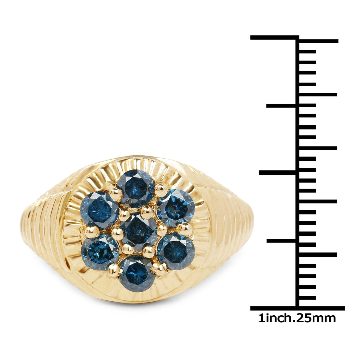 Anillo de Plata de ley .925 con baño de oro amarillo de 14 quilates y diamante azul genuino de 1.40 quilates