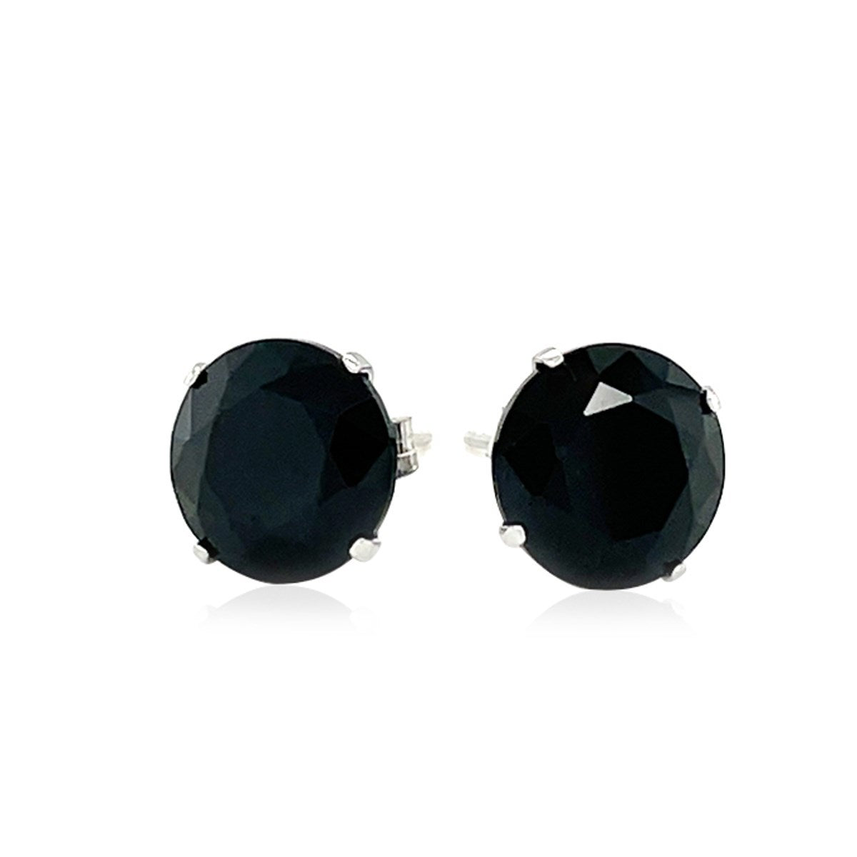 Pendientes de botón de oro blanco de 14k con circonita cúbica negra redonda de 8,0 mm
