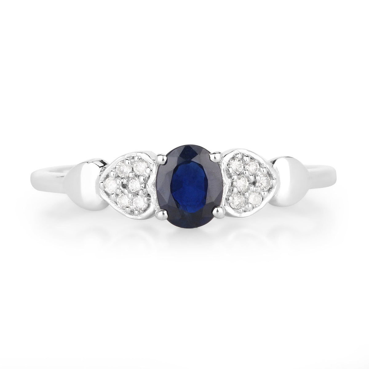 Anillo de oro blanco de 14K con zafiro azul auténtico de 0,44 quilates y diamantes blancos