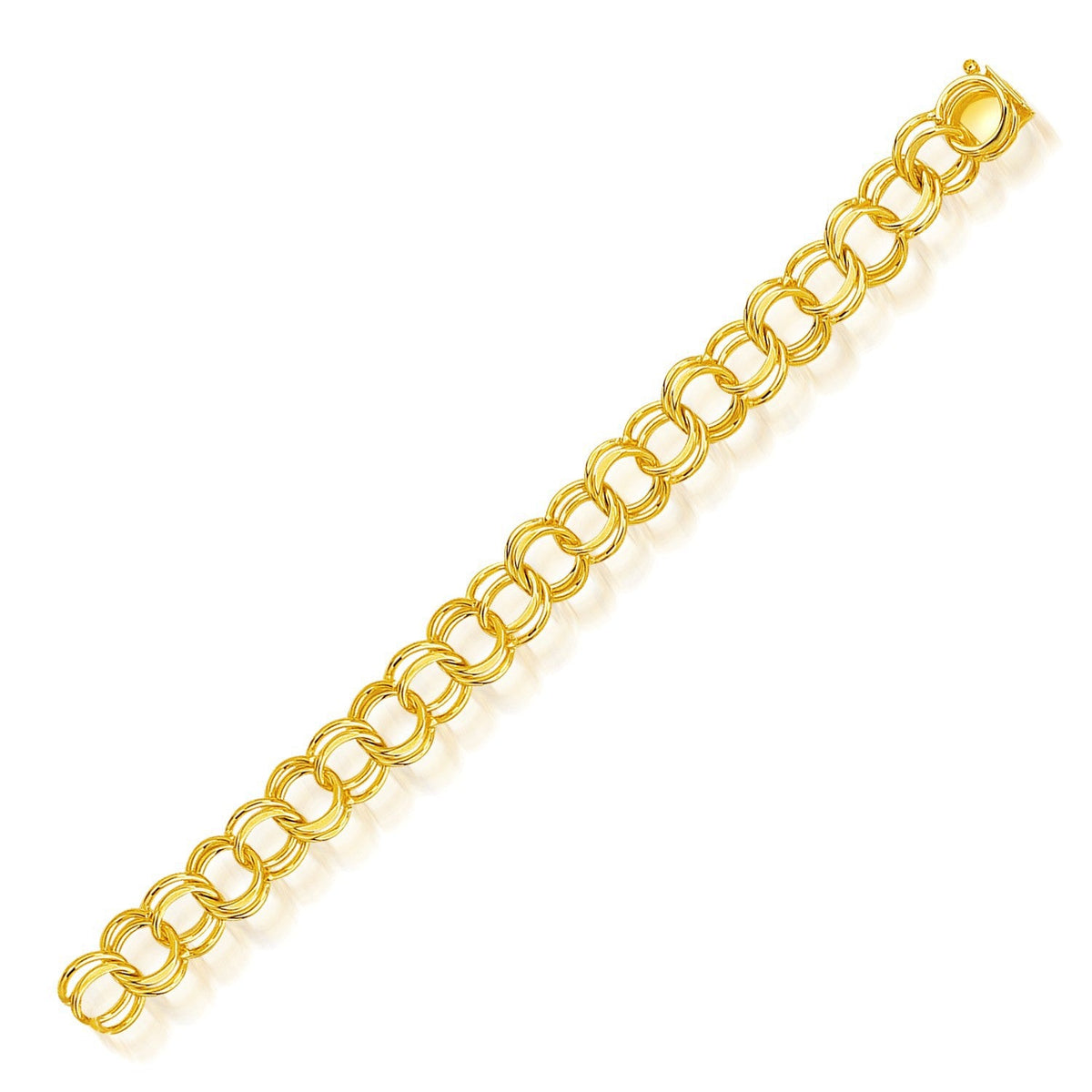 Pulsera de abalorios de doble eslabón maciza de oro amarillo de 14k de 10.0mm