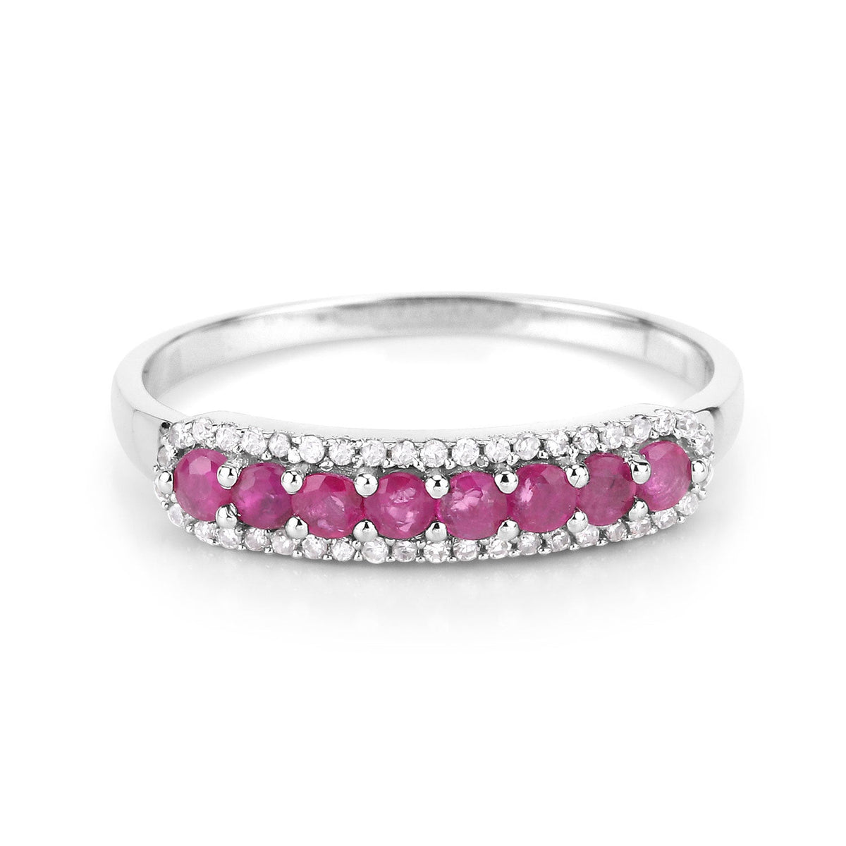 Anillo de oro blanco de 14K con rubí genuino de 0.47 quilates y diamantes blancos