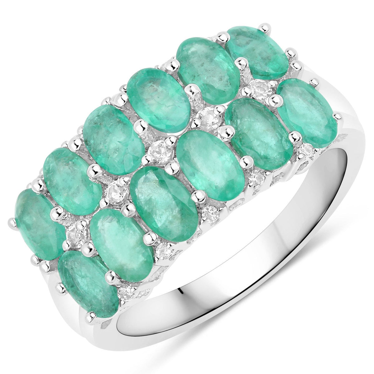 Anillo de plata de ley .925 con esmeralda genuina y topacio blanco de 2.56 quilates