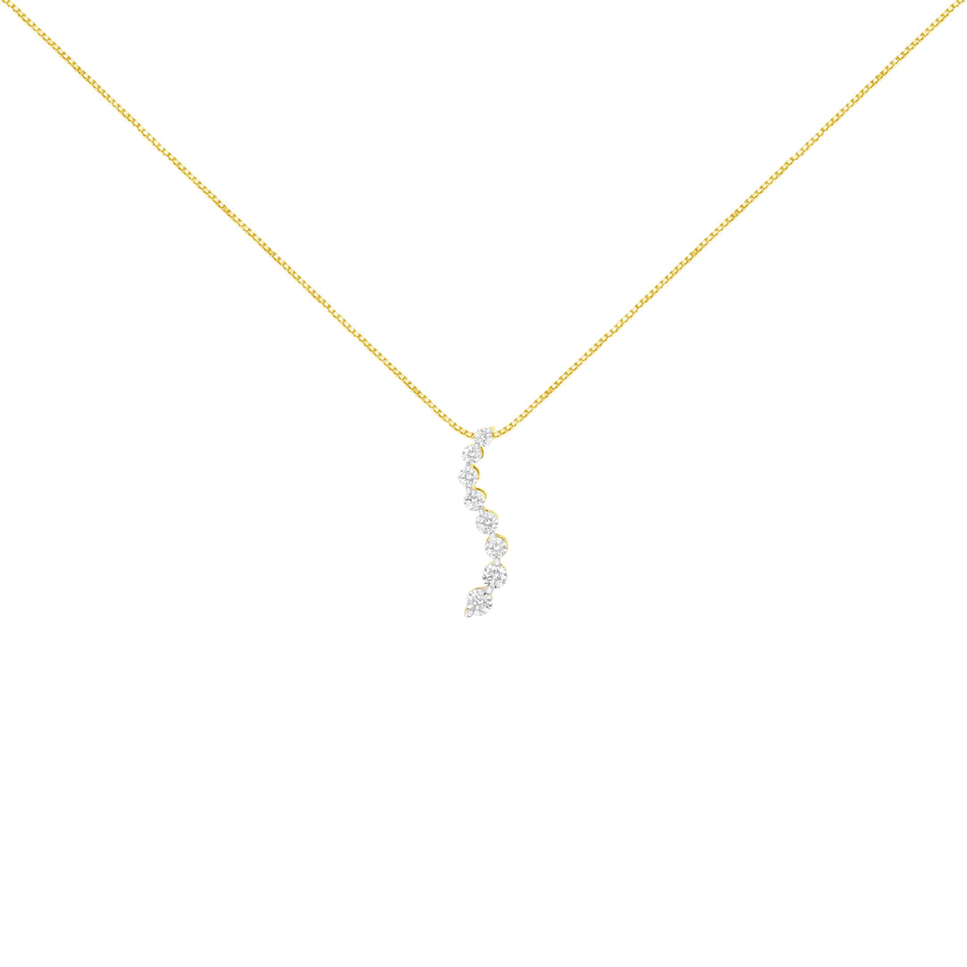 14k Yellow Gold 3.0 cttw Baguette and Brilliant Round-Cut Diamond Journey 18" Pendant Necklace (I-J Color, I2-I3 Clarity)
