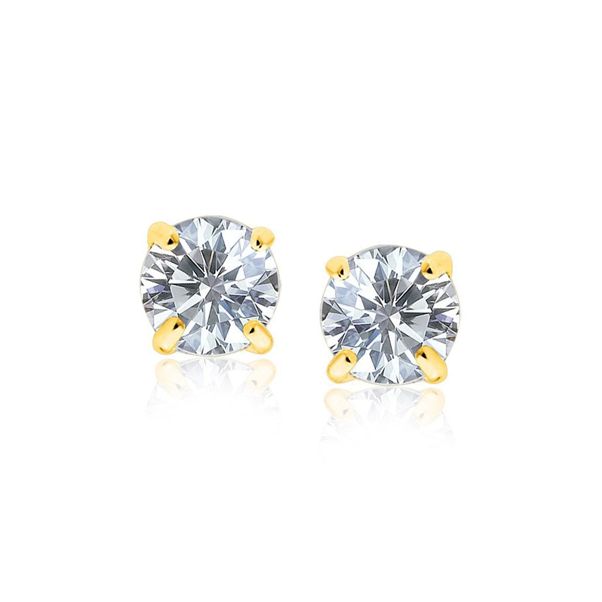 Pendientes de 8,0 mm con circonita cúbica redonda de oro amarillo de 14k