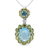 18k White Gold 0.05 Cttw Round Diamond and Blue Topaz and Green Peridot Gemstone Halo Drop 18