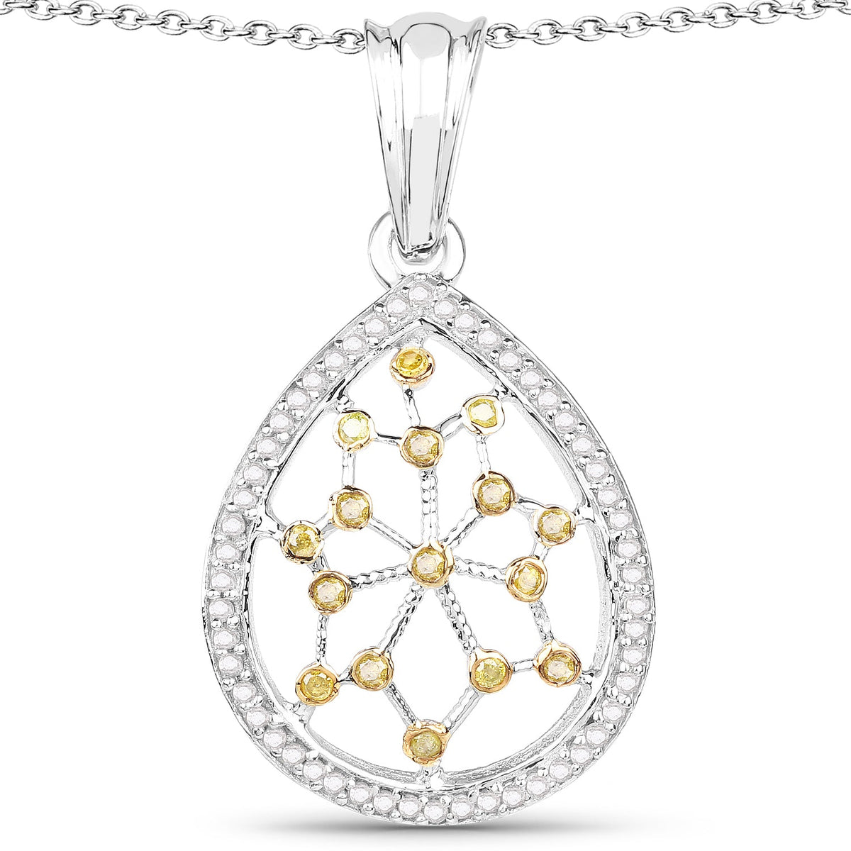 Colgante de plata de ley .925 con diamante blanco genuino de 0,45 quilates y diamante amarillo