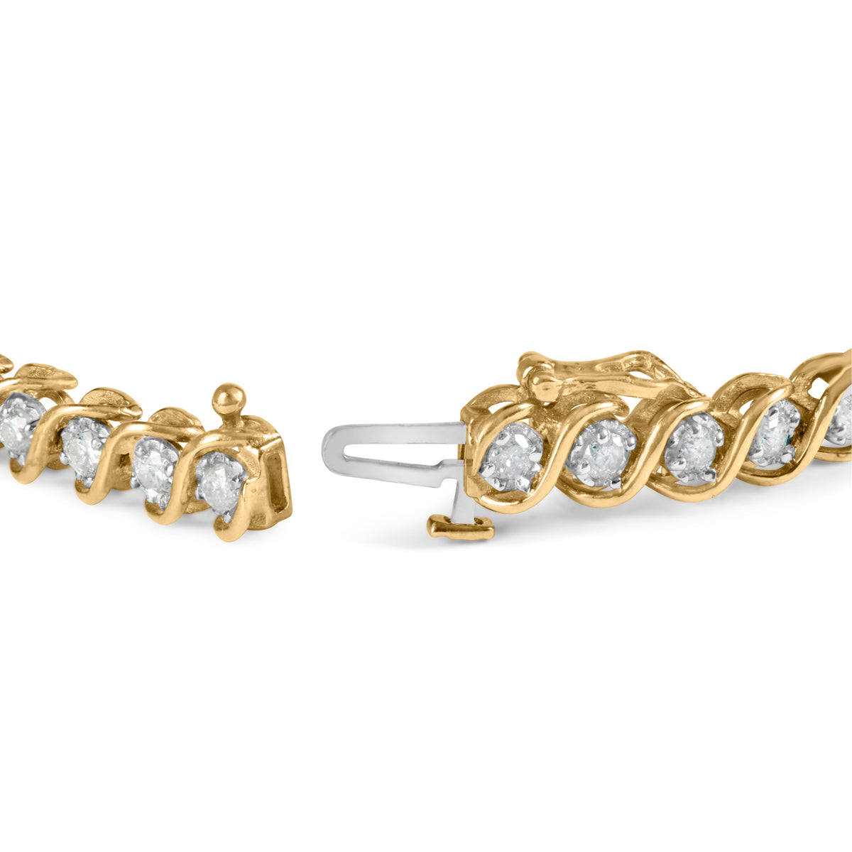 Pulsera de eslabones en espiral de oro amarillo de 10 qt con diamantes redondos de 3 qt (color I-J, claridad I1-I2), 19,05 cm