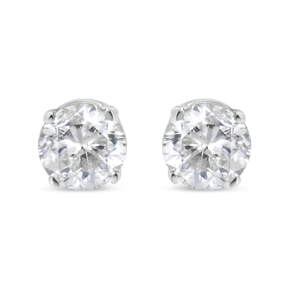 AGS Certified 14K White Gold 1.0 Cttw 4-Prong Set Brilliant Round-Cut Solitaire Diamond Push Back Stud Earrings (F-G Color, SI2-I1 Clarity)