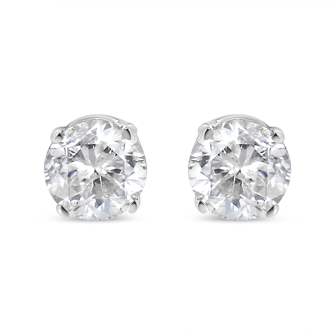 IGI Certified 1.00 Cttw Round Brilliant-Cut Diamond 14K White Gold Classic 4-Prong Solitaire Stud Earrings (H-I Color, I1-I2 Clarity)