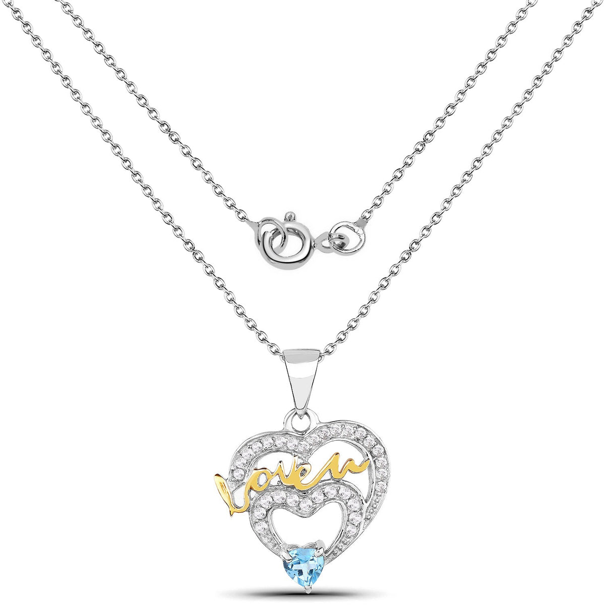 Colgante de plata de ley .925 con topacio azul suizo auténtico de 0,44 quilates y topacio blanco
