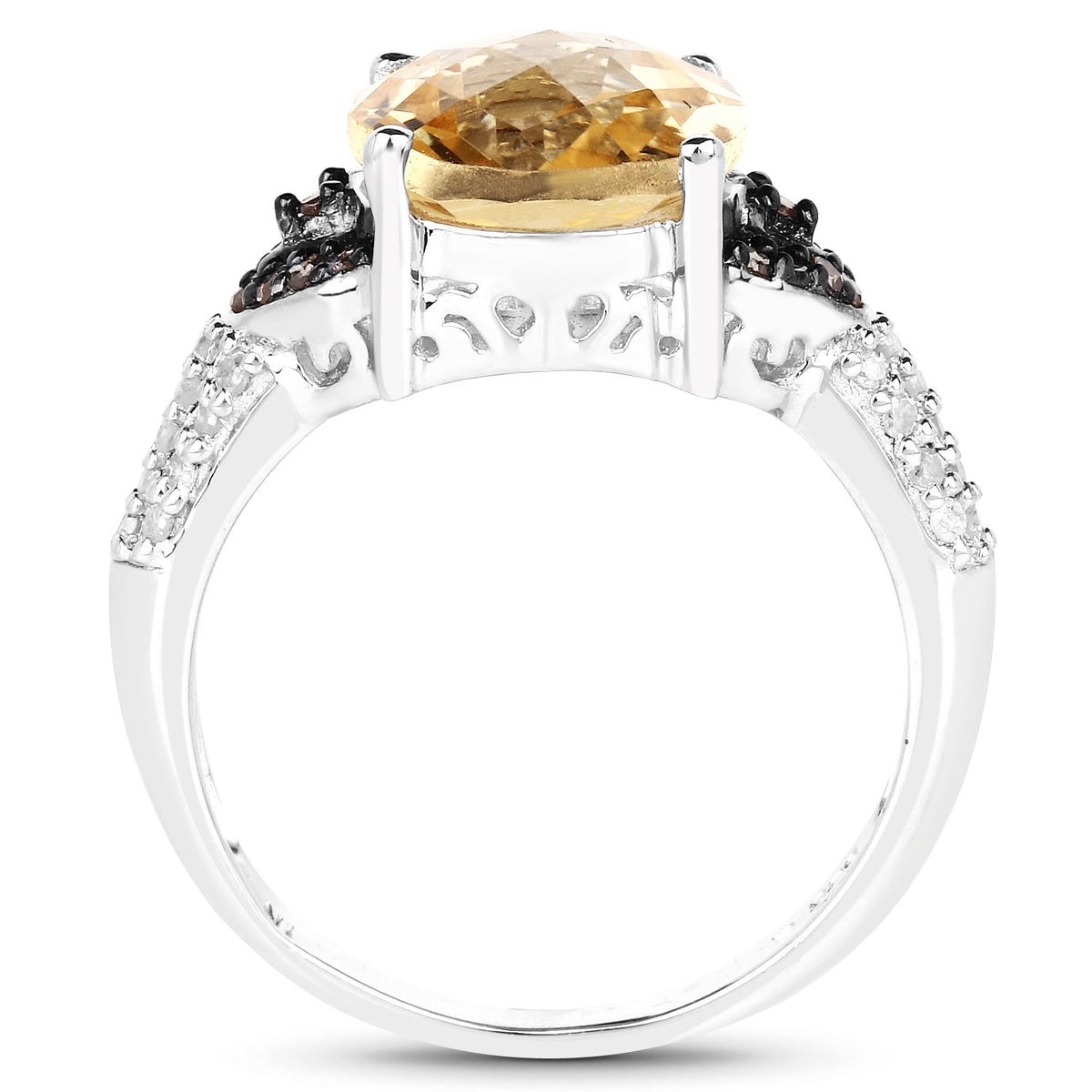 Anillo de plata de ley .925 con citrino genuino de 4.65 quilates, diamantes color champán y diamantes blancos