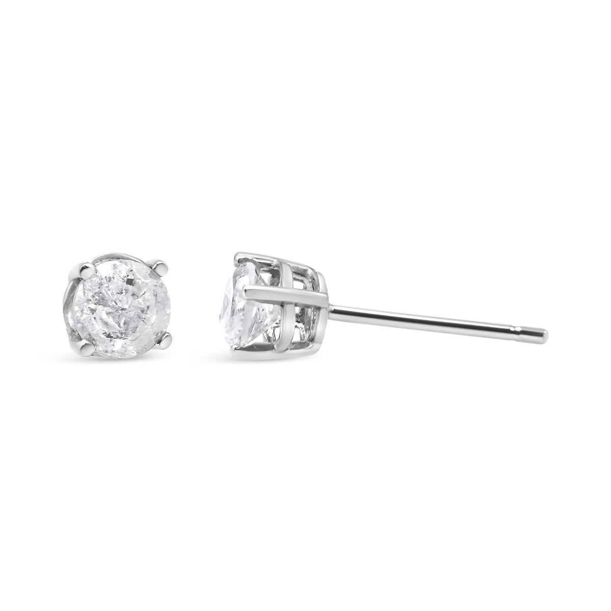 Pendientes clásicos de tuerca de oro blanco de 14K con diamante cultivado de 3/4 Cttw y 4 puntas (color F-G, claridad VS2-SI1)