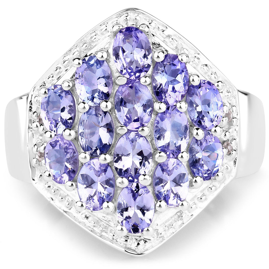 2.41 Carat Genuine Tanzanite and White Topaz .925 Sterling Silver Ring