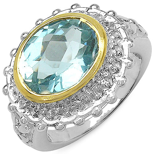 Anillo de plata de ley .925 de dos tonos con topacio azul genuino de 5,01 quilates y topacio blanco