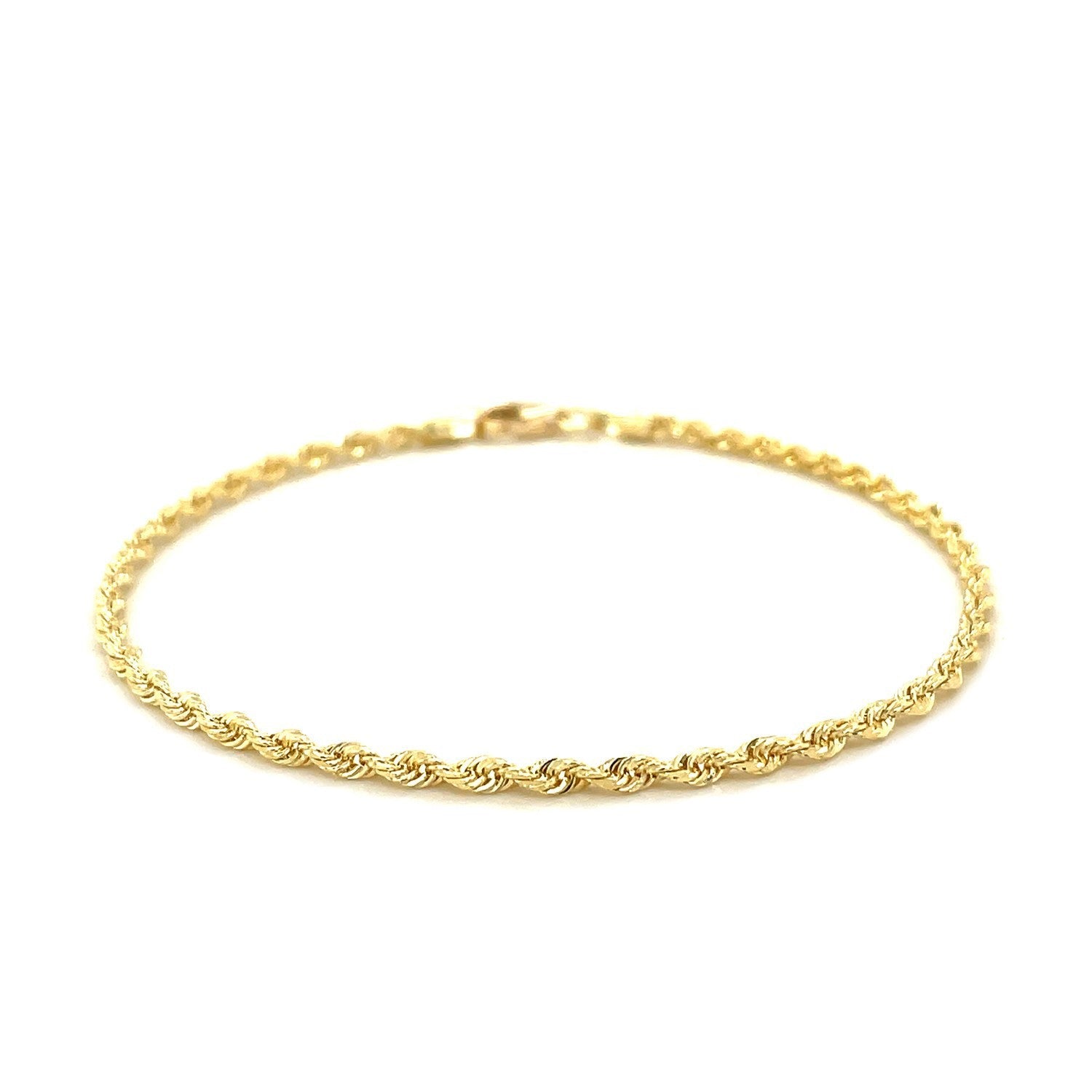 Pulsera de cuerda de oro amarillo macizo de 14k de 2.5mm con corte de diamante