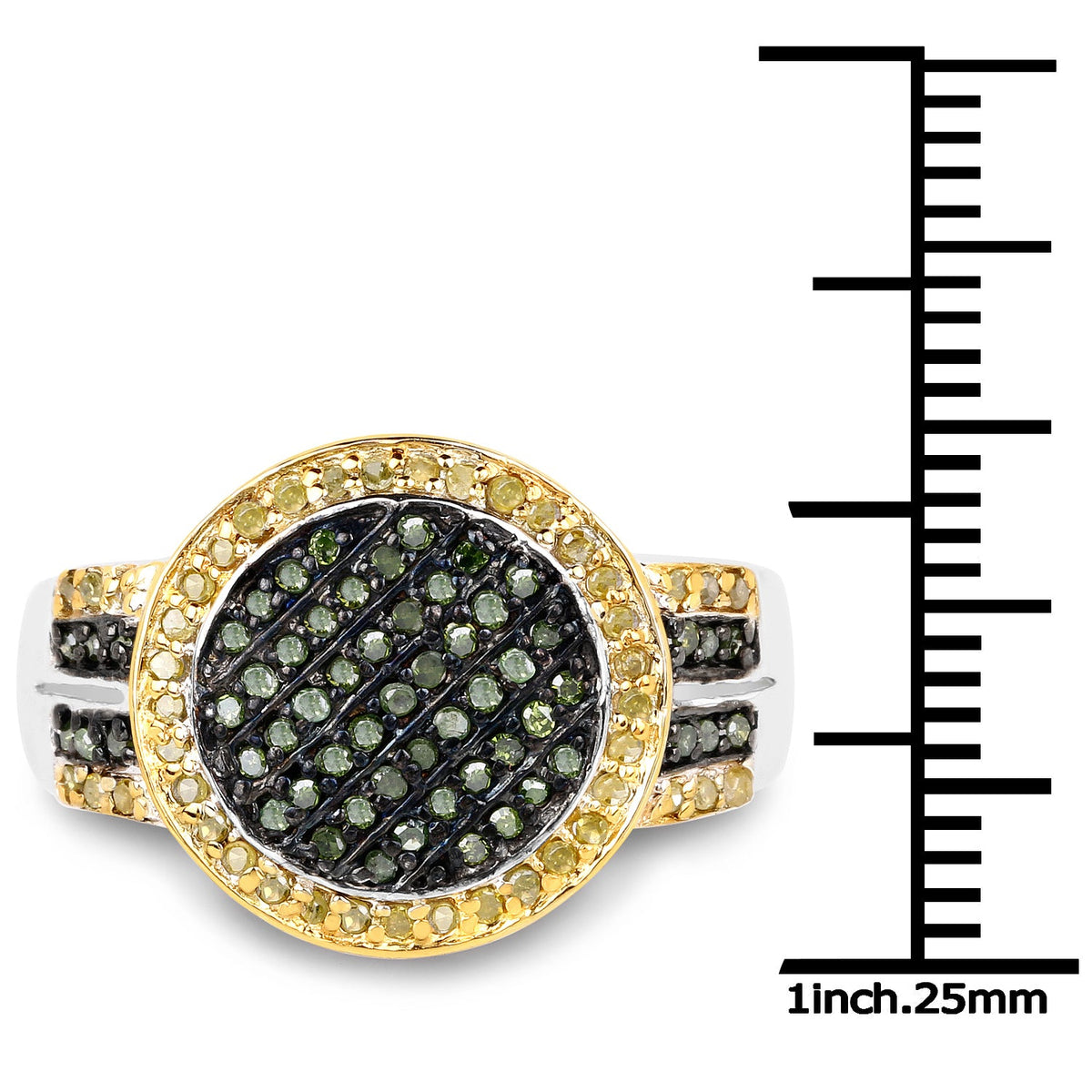Anillo de plata de ley .925 con diamante verde y diamante amarillo auténticos de 0,44 quilates