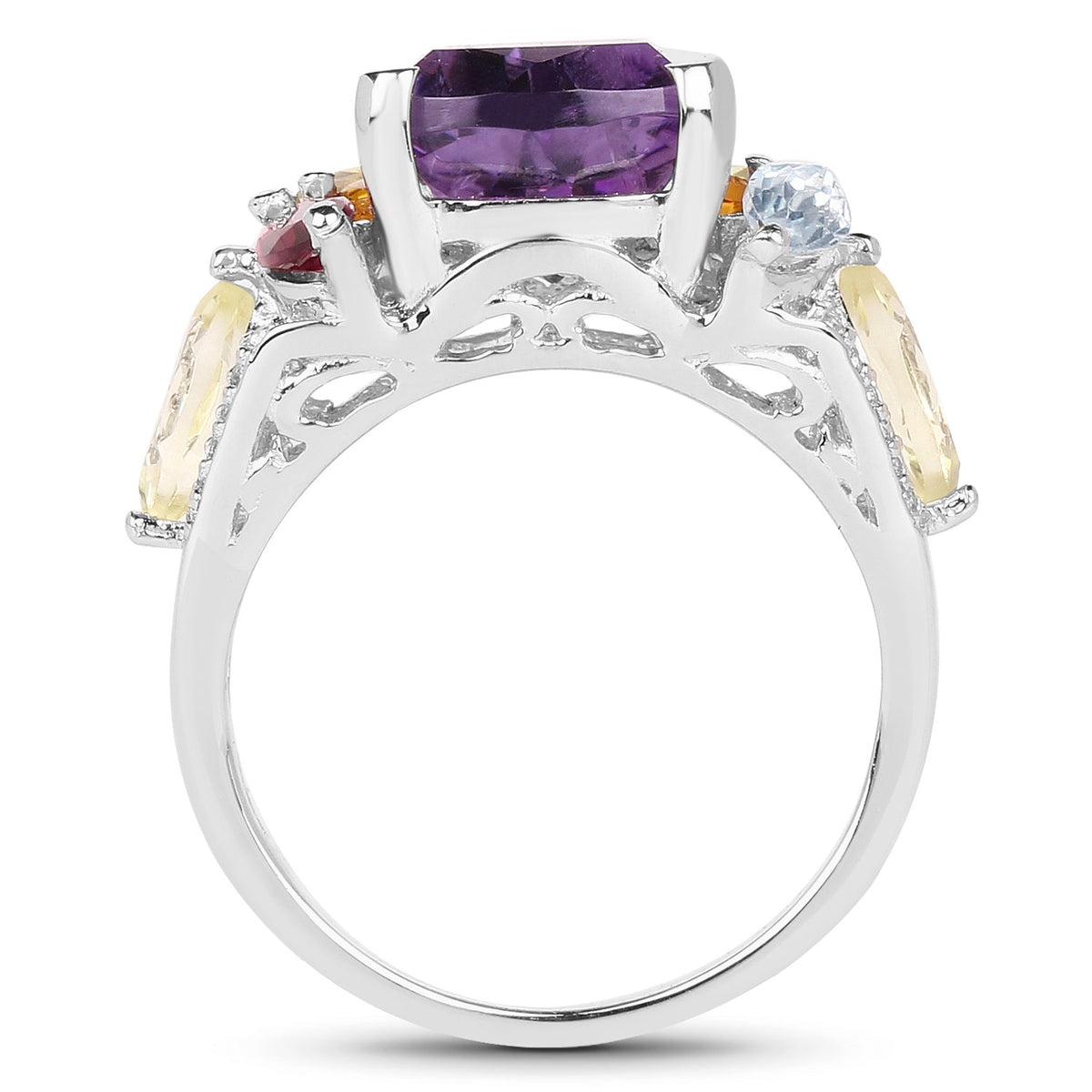 Anillo de Plata Esterlina .925 con Piedras Múltiples Genuinas de 6.30 Quilates