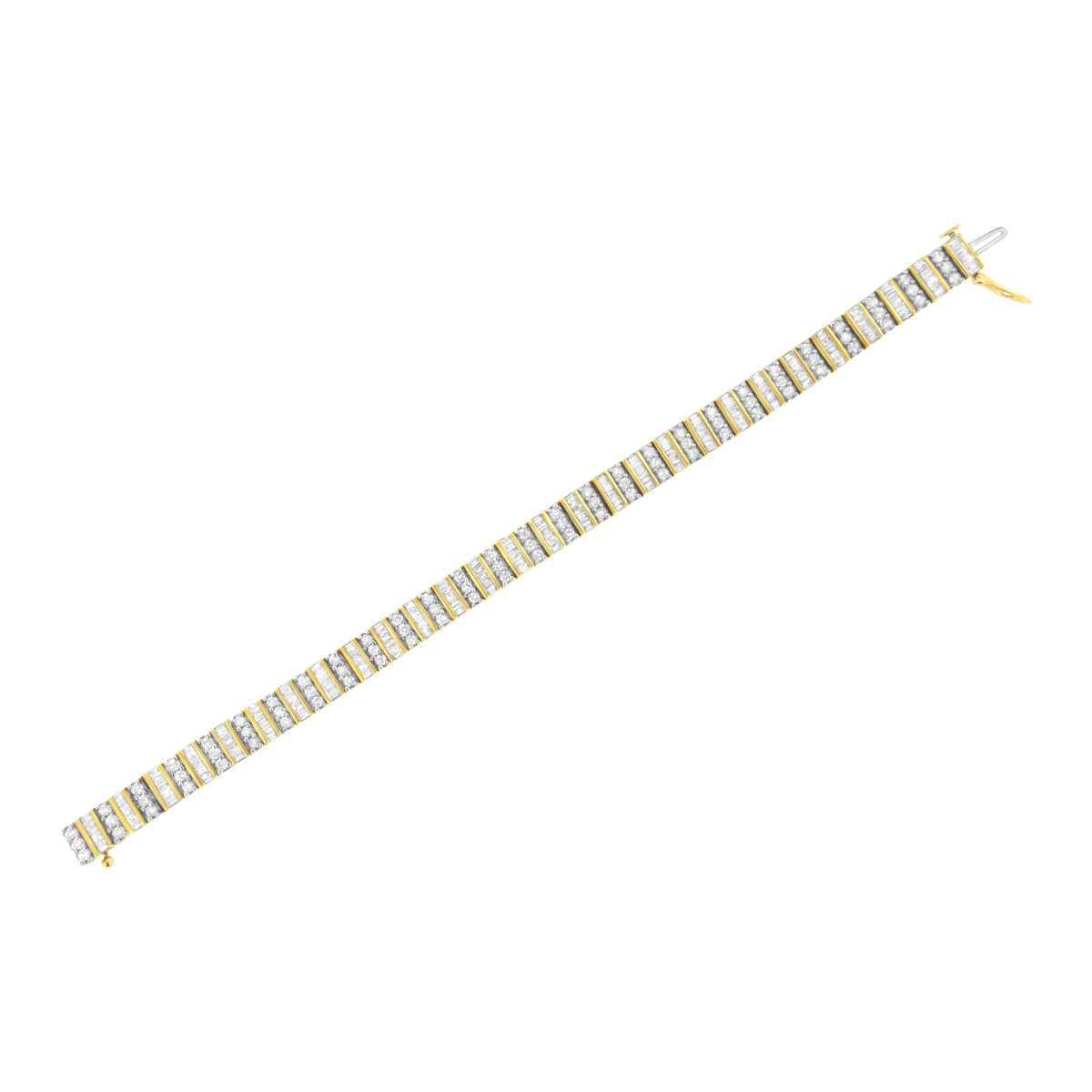 Pulsera de eslabones con diamantes redondos y de talla baguette de oro amarillo de 14 quilates y 5,50 quilates de peso total