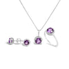 Juego de Joyas de Oro Blanco de 10K con Amatista Morada y Diamantes de 3/8 Cttw en Halo (Pendientes, Colgante y Anillo)
