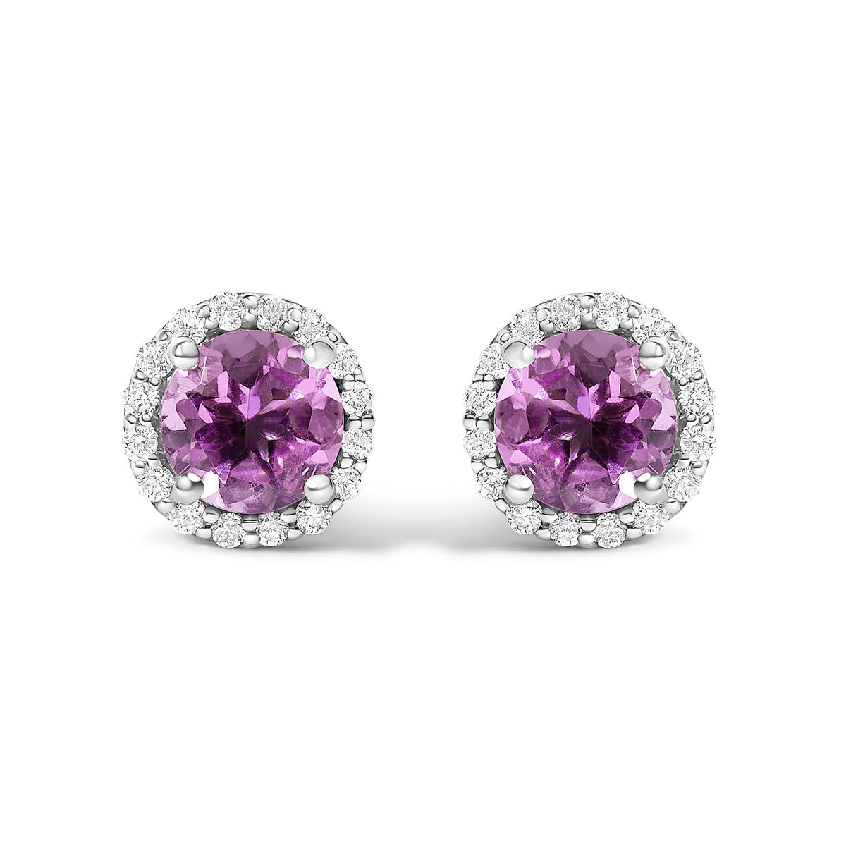 10K White Gold Purple Amethyst and 3/8 Cttw Diamond Halo Jewelry Set (Earrings, Pendant & Ring)