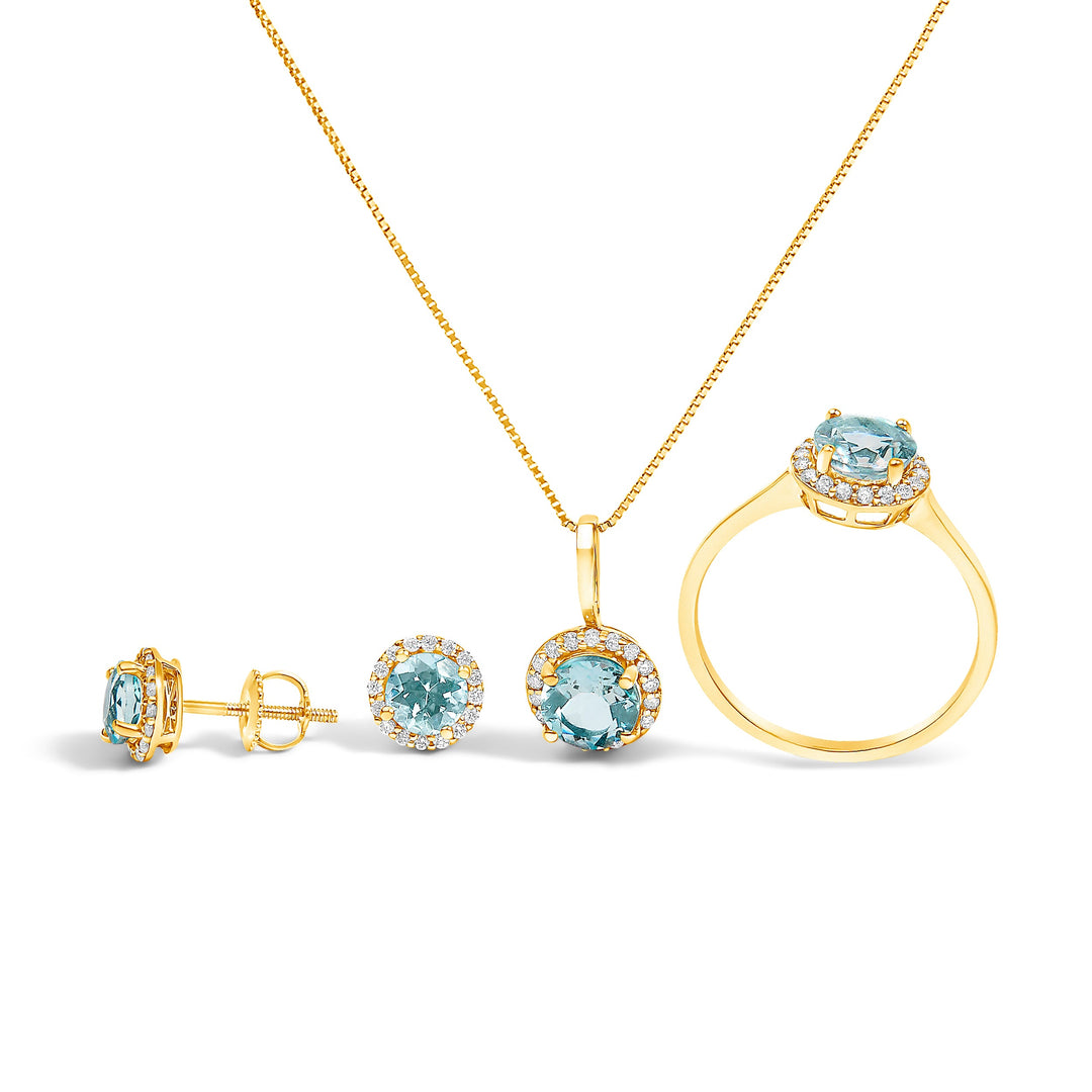 Juego de Joyas de Oro Blanco de 10K con Amatista Morada y Diamantes de 3/8 Cttw en Halo (Pendientes, Colgante y Anillo)