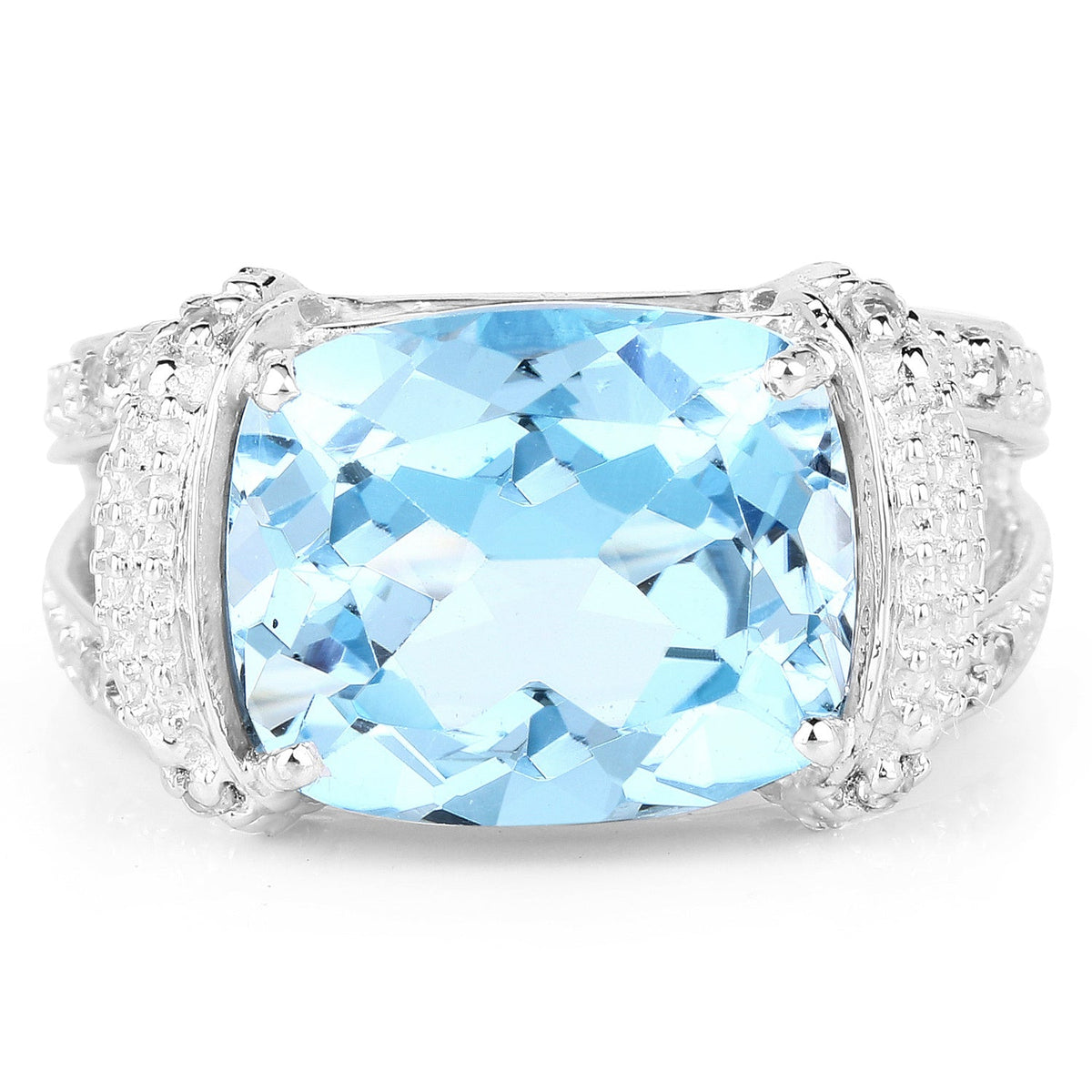 Anillo de plata de ley .925 con topacio azul genuino de 4.78 quilates y topacio blanco