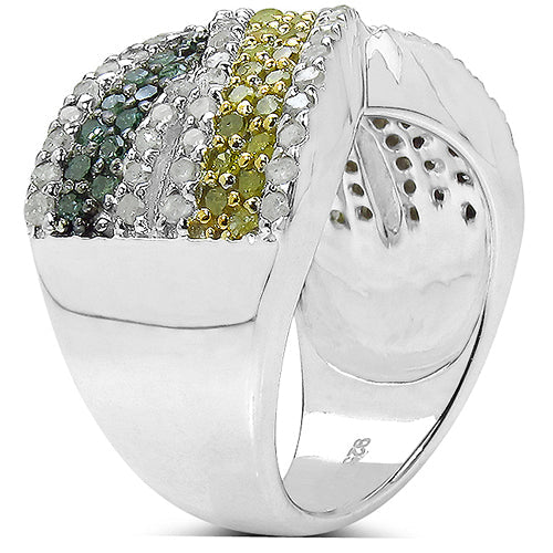 Anillo de plata de ley .925 con diamantes múltiples auténticos de 1,44 quilates