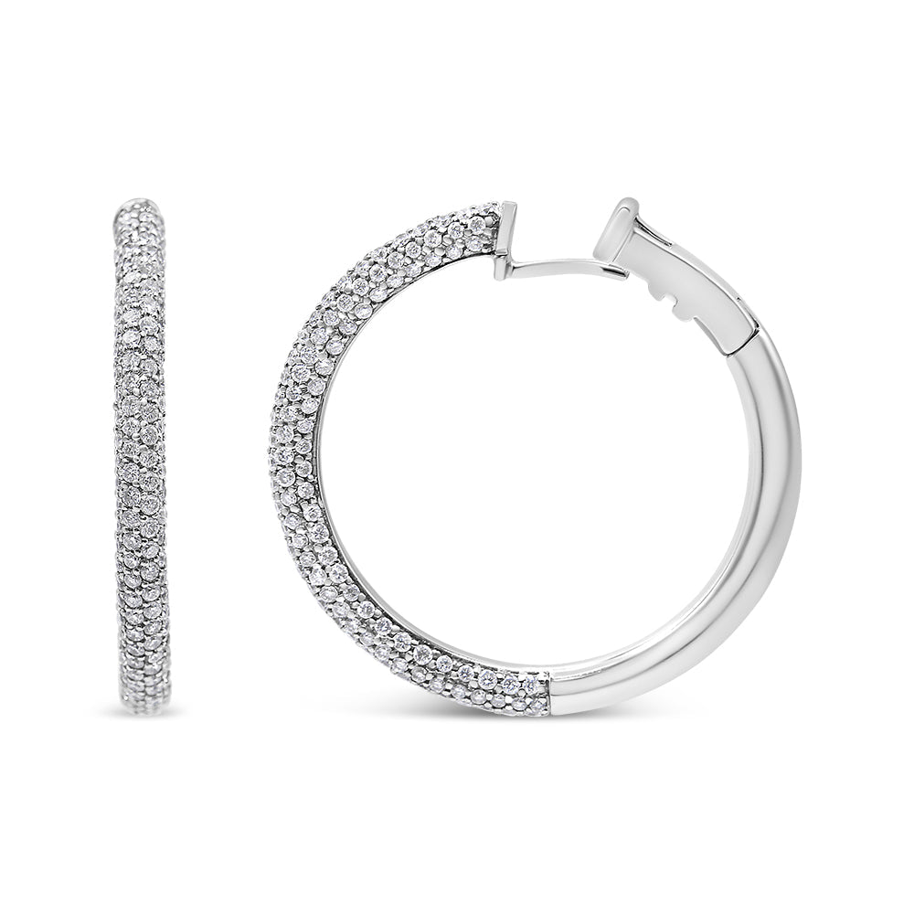 Pendientes de aro con palanca trasera tipo semi-eternity de oro blanco de 18K con pavé de diamantes de 2 1/3 Cttw (color F-G, claridad VS1-VS2)
