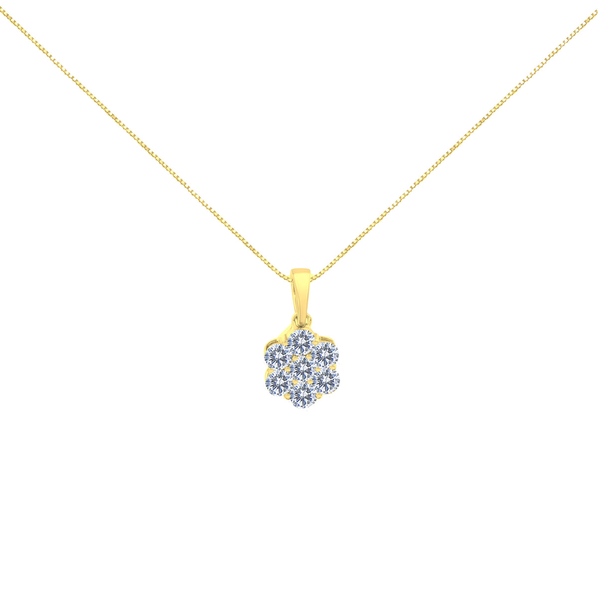 Collar con colgante de oro amarillo de 14K con diamantes redondos de talla brillante de 1.00 quilates, de 7 piedras en racimo floral, 18" (color H-I, claridad SI2-I1)
