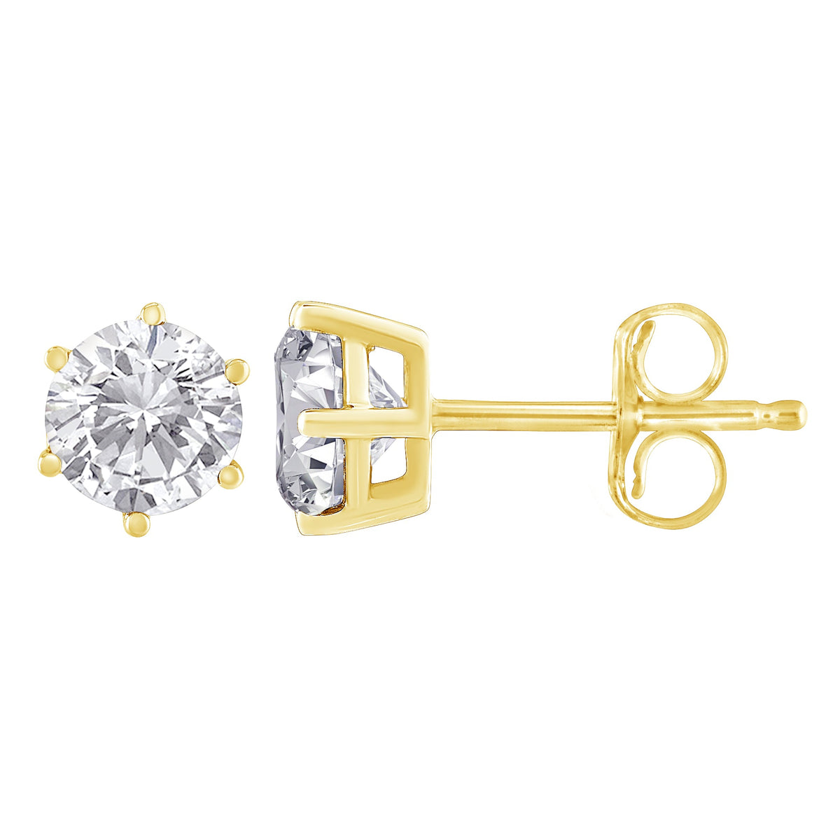 Pendientes de tuerca clásicos de oro amarillo de 18 K con diamantes redondos de talla brillante de 1,5 quilates, casi incoloros, con 6 garras (color H-I, claridad I1-I2)