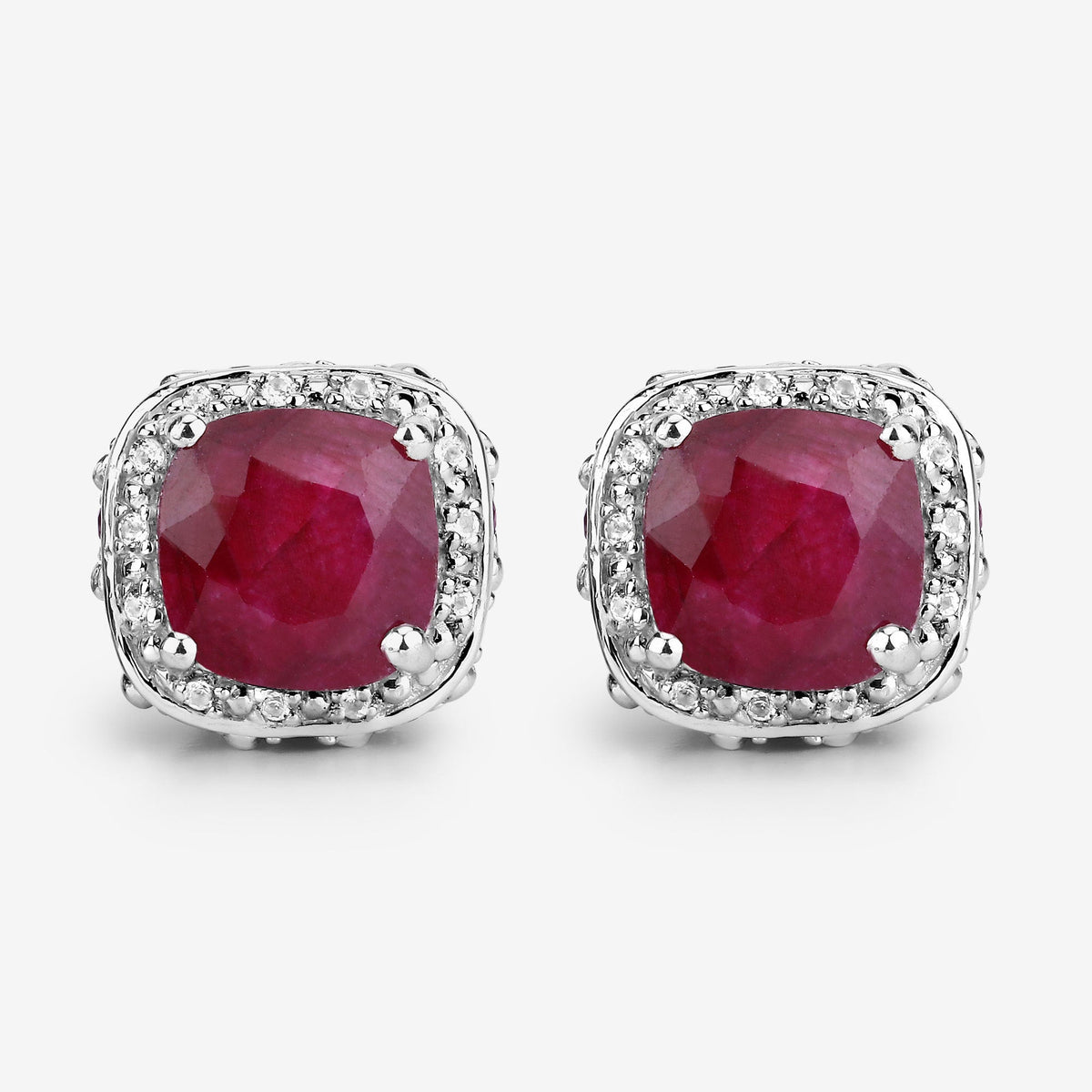Pendientes de plata de ley .925 con rubí teñido de 6,12 quilates, rubí y topacio blanco