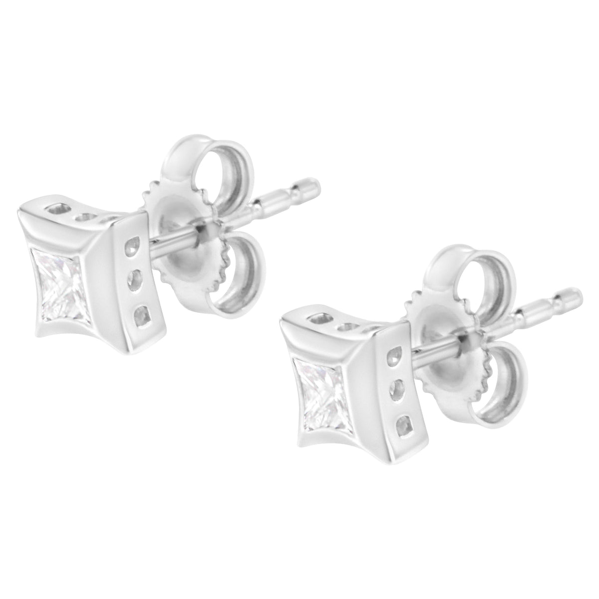 Aretes de oro blanco de 10 quilates con diamantes de talla princesa de 1/3 quilate con engaste invisible (color H-I, claridad SI2-I1)