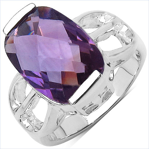 Anillo de plata de ley .925 con amatista genuina de 6.50 quilates