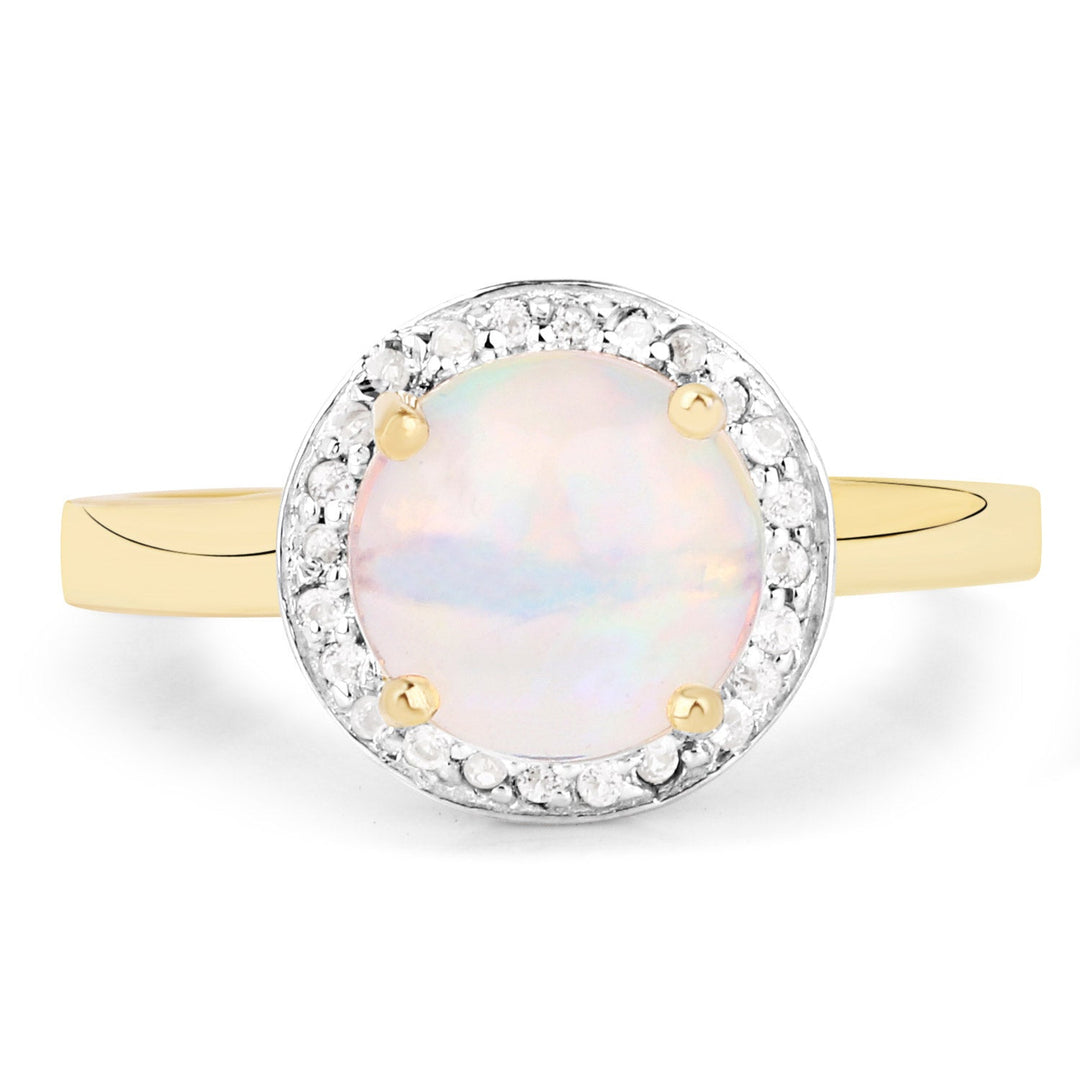 0.95 Carat Genuine Ethiopian Opal and White Topaz .925 Sterling Silver Ring