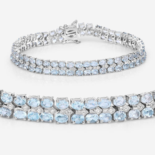 Pulsera de plata de ley .925 con topacio azul auténtico de 17.22 quilates y diamantes blancos
