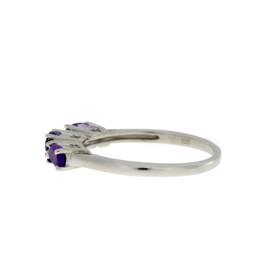 Genuine .70ct Amethyst Diamond Ring Sterling Silver
