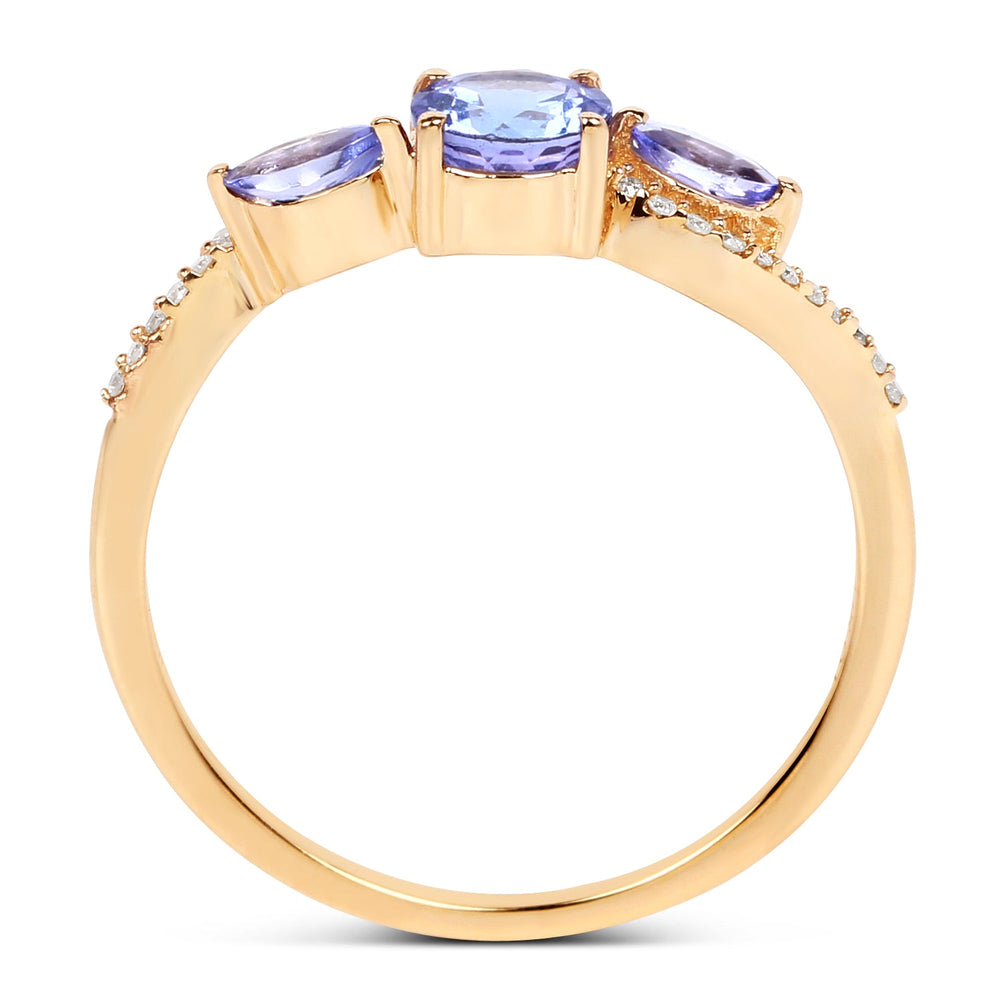 0.70 Carat Genuine Tanzanite and White Diamond 14K Yellow Gold Ring