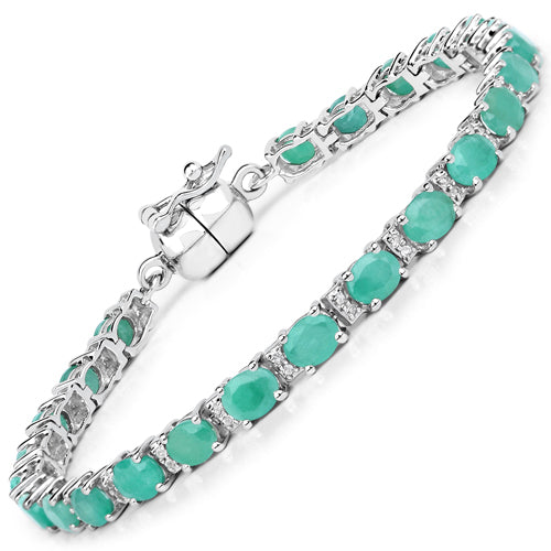 Pulsera de plata de ley .925 con auténticas esmeraldas y topacios blancos de 6,96 quilates