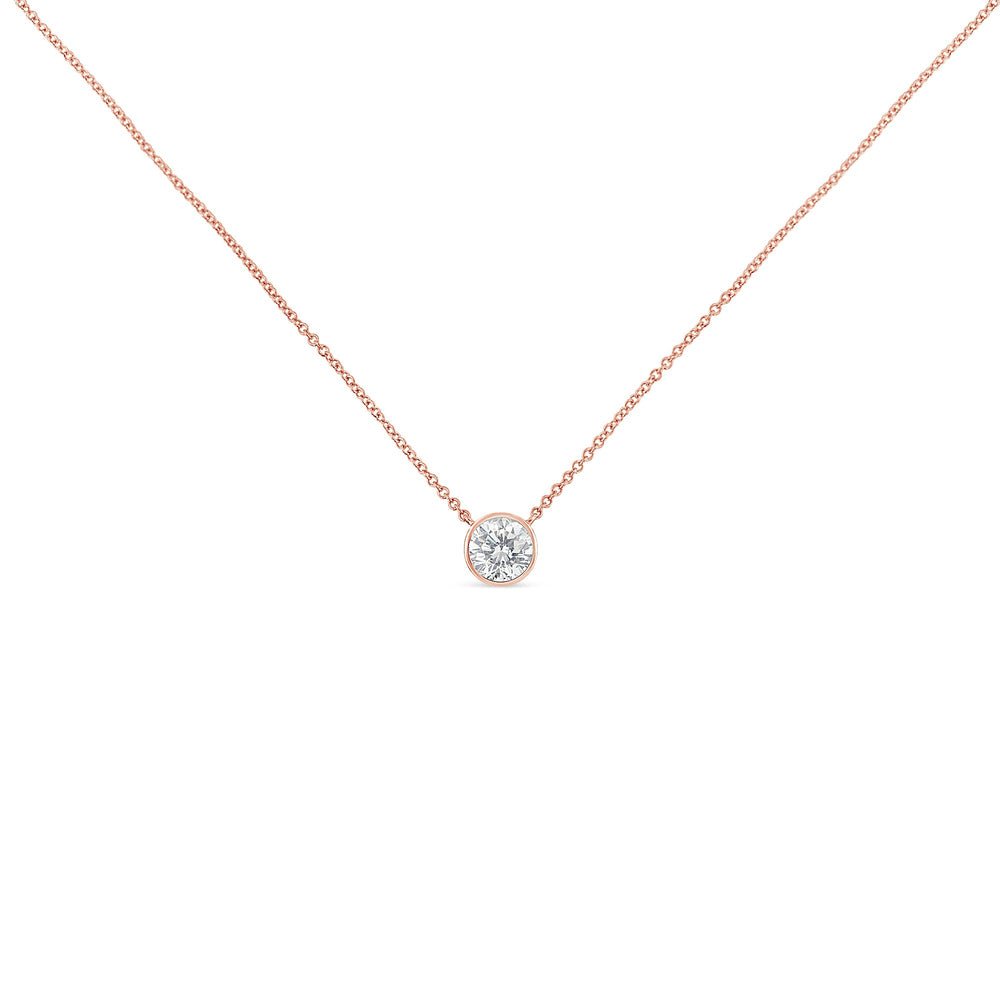 10K Rose Gold 1/2 Carat Round Brilliant-Cut Diamond Modern Bezel-Set Solitaire 16"-18" Pendant Necklace (H-I Color, SI2-I1 Clarity)