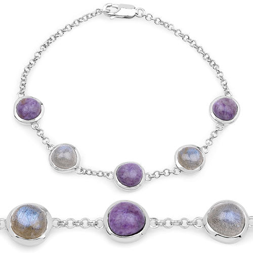 11.00 Carat Genuine Charolite And Labradorite .925 Sterling Silver Bracelet - изображение 5 из 8