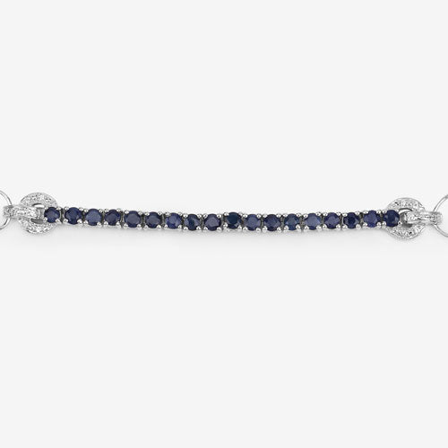 Pulsera de Plata Esterlina .925 con Zafiro Azul Genuino de 2.41 Quilates y Circón Blanco