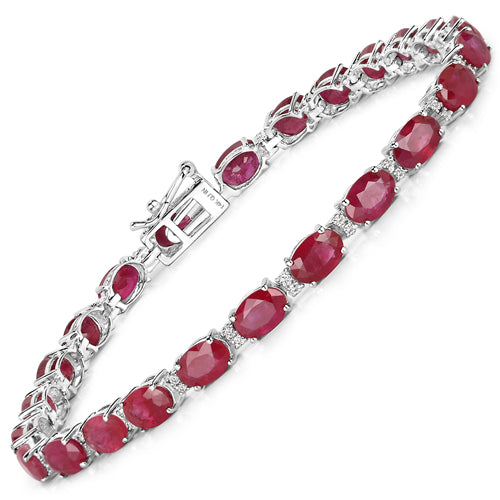 Pulsera de oro blanco de 14 quilates con rubí genuino de 12,78 quilates y diamantes blancos