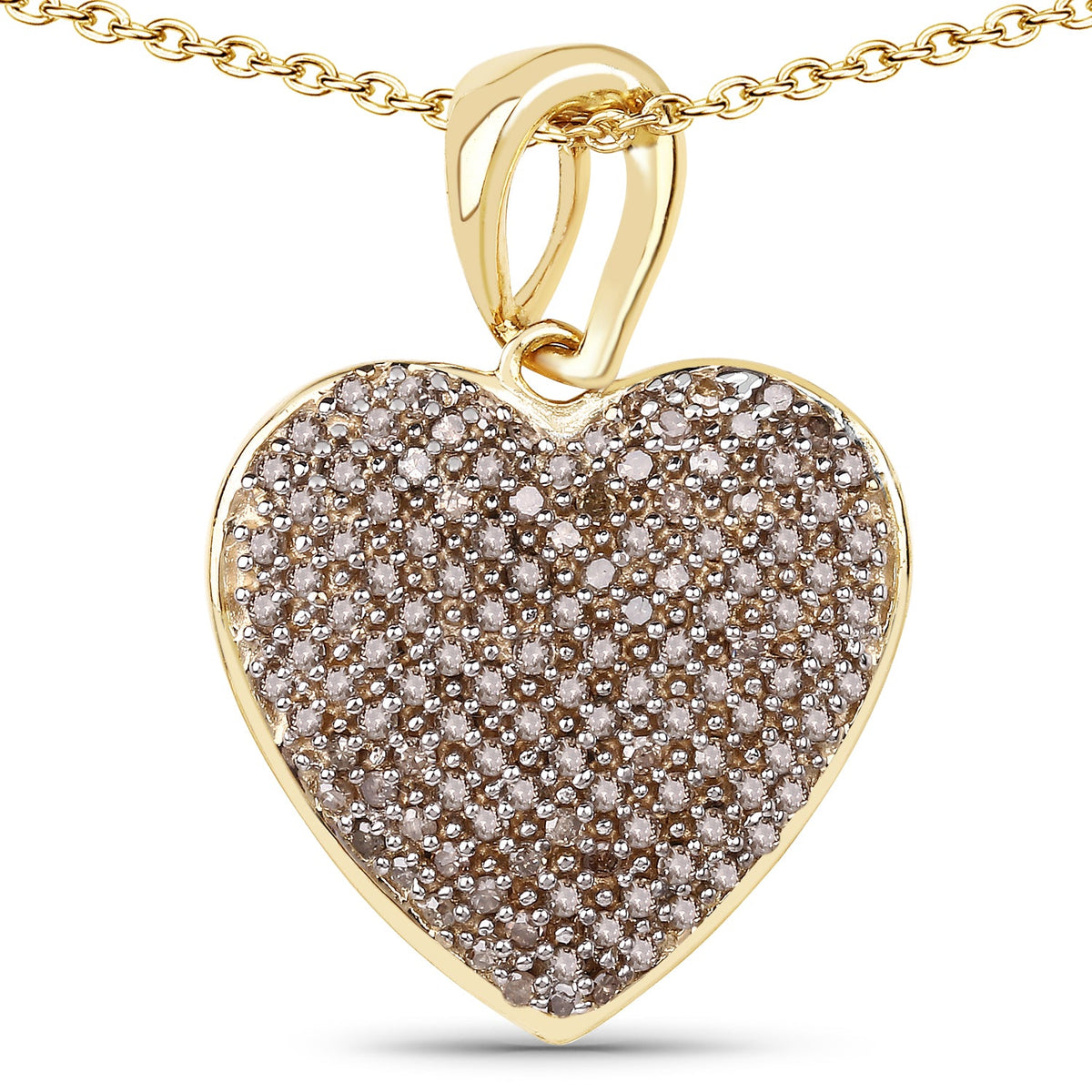 Colgante con forma de corazón de plata de ley .925 con baño de oro amarillo de 14 quilates y diamante champán auténtico de 0,68 quilates