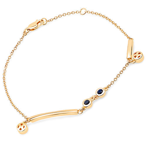 Pulsera de plata de ley .925 bañada en oro amarillo de 18K con zafiro azul natural de 0.24 quilates