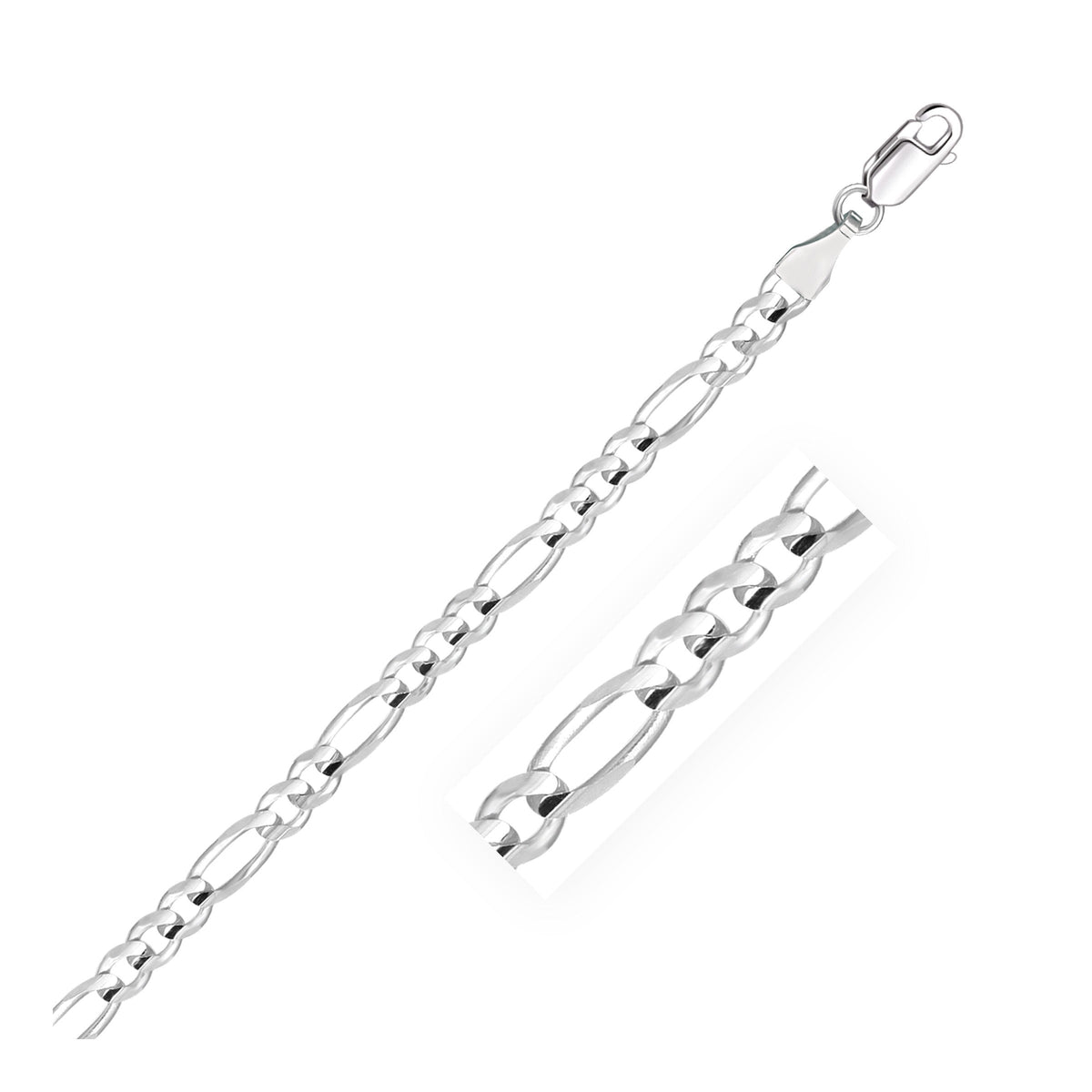 Pulsera Figaro sólida de oro blanco de 14k y 4.6mm
