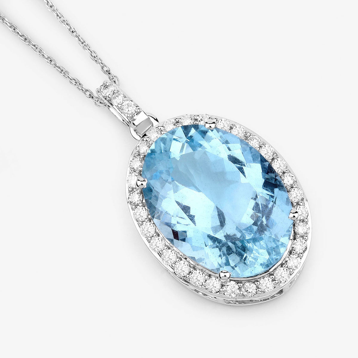 Colgante de oro blanco de 14 quilates con aguamarina auténtica de 9,59 quilates y diamantes blancos