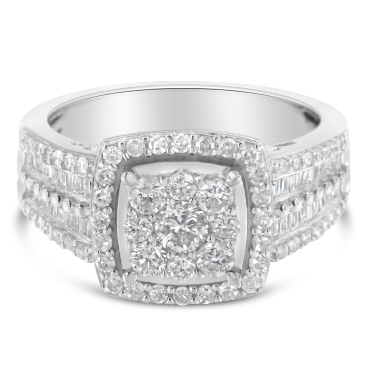 Anillo de racimo de diamantes de oro blanco de 10K (1 quilate en total, color H-I, claridad I1-I2) - Talla 6-3/4
