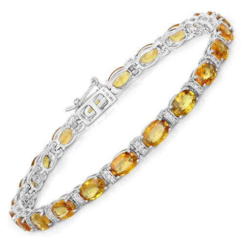 Pulsera de 12.33 quilates de zafiros naranjas genuinos y diamantes blancos en oro blanco de 14 quilates